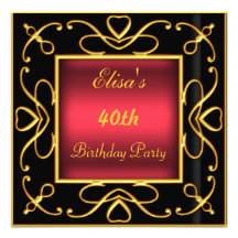 Art Deco Birthday Party Invitation Black Gold Red