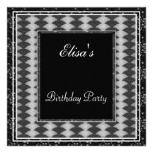 Art Deco Frame Black  Birthday Party Silver Invites