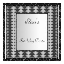 Art Deco Frame Black  Birthday Party White Custom Invitation