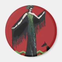 Art Deco Lady with Dog Fridge Magnets