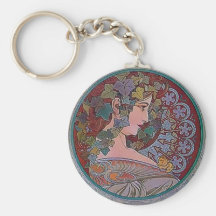 Art Deco Mucha Woman mosaic Key Chains