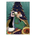 Art Deco Xmas, Pascaline in Teal, Gold and Navy Greeting Card