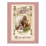 Art Nouveau Rabbits in Giant Easter Egg Postcard