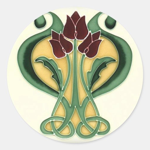 Art Nouveau Rose Tile Round Sticker