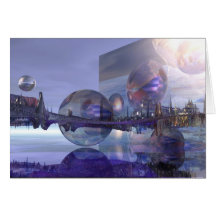 Artistic sci-fi card "Approaching an alien town"