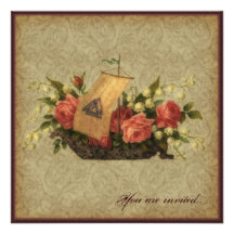 Asatru Floral Ship Invitations