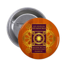 Atlantean Steamworks-Gold & Purple on Amber Wood Pinback Button