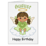 August Birthstone Angel Brunette Birthday Card