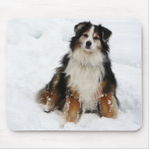 Aussie Shepherd Dog in Snow Mouse Pads