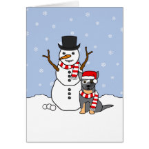 Australian Cattle Dog and Snowman Greeting Card
