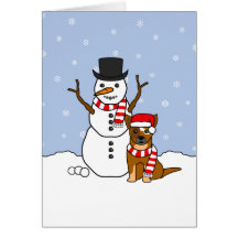 Australian Cattle Dog and Snowman Greeting Cards