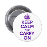 Authentic Keep Calm And Carry On Purple Buttons