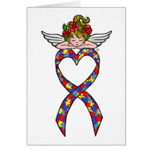 Autism Heart Ribbon Angel Greeting Cards