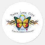 Autism Tribal Butterfly Round Stickers