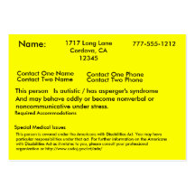 Autistic Alert Card Business Card Template