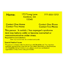 Autistic Alert Card V2 Business Card Template