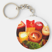 Autumn Candle and Leaf Arrangement Key Chain