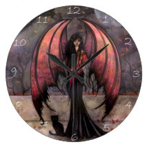 Autumn Mystique Gothic Fairy Vampire Cat Clock