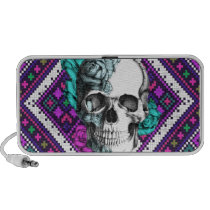 Aztec Rose skull on tribal pixel pattern. speakers