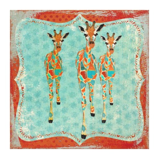 Azure & Amber Giraffes Vintage  Canvas Gallery Wrap Canvas