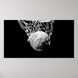 B&W Basketball Ball & Net Print Poster