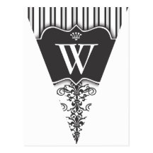 B&W Damask Party Flag Bunting Banner Postcard