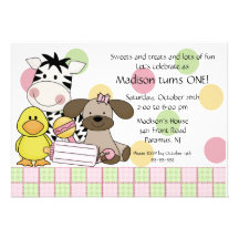 Baby Animals 1st Birthday Girl Invitation