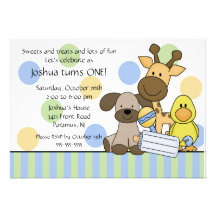 Baby Animals 1st Birthday Party Invitation