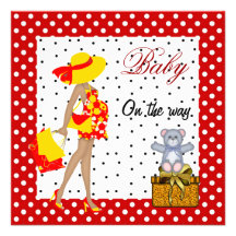 Baby Announcement Red White Black Polka Dots