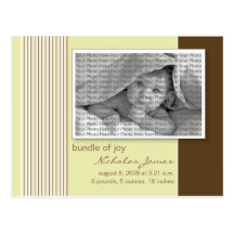 Baby Birth Announcement Khaki Chocolate Stripes Postcards