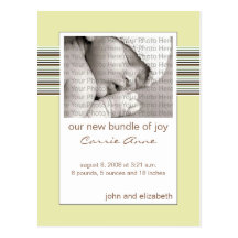 Baby Birth Announcement Khaki Stripes Post Card