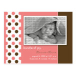 Baby Birth Announcement Pink Polka dots Post Card