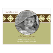 Baby Birth Announcement Seagrass Flowers Postcards