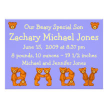 Baby Birth Announcements~Beary Special Son