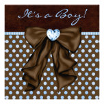 Baby Blue Brown Baby Boy Shower Personalized Invitation