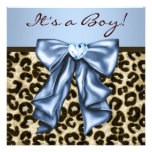 Baby Blue Brown Leopard Baby Boy Shower Custom Invites