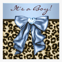 Baby Blue Brown Leopard Baby Boy Shower invitations