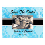Baby Blue Damask Save the Date Post Card