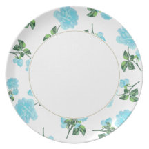 Baby Blue Roses on shabby chic white floral plate