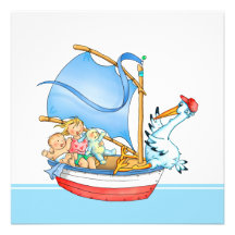 Baby Boy Big Sister Boat - Birth Announcement