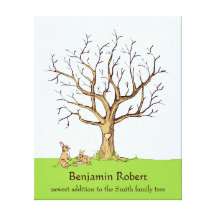 Baby Bunny Fingerprint Tree Guestbook Gallery Wrapped Canvas