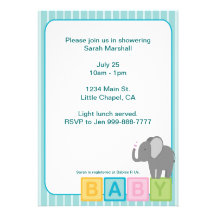 Baby Elephant Shower Invite Blue