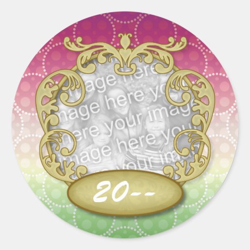 Baby First Chritmas Red Green Yellow Dots Round Stickers