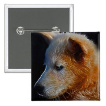 Baby fractal wolf cub pinback button