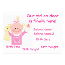 Baby Girl Photo Personalised  Announcement Card Business Card Templates
