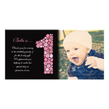 Baby Girls 1st Birthday Thank You Photo Card