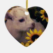 BABY GOAT IN FLOWERS HEART CHRISTMAS ORNAMENT