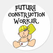 Baby in Hardhat Construction Round Sticker