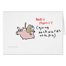 Baby Monkey (riding backwards on a pig) Greeting Card