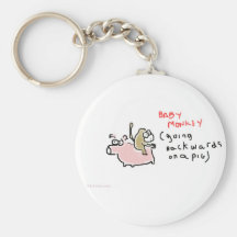Baby Monkey (riding backwards on a pig) Key Chains
